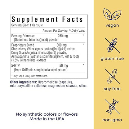 her own PMS, Supports PMS Symptoms, Promotes Positive Mood, Natural Hormone Balance, Helps Relieve Cramping, Hot Flashes Menopause Relief, Gluten and Soy Free, Vegan, 30 Capsules, 30 Servings - Maple Wellness Supplements