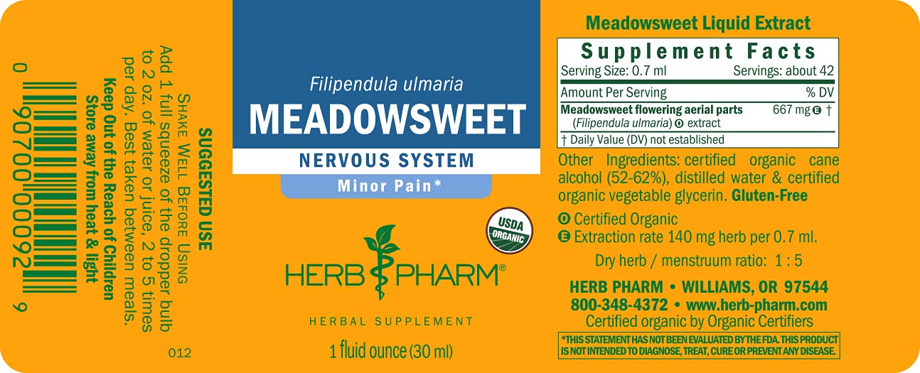 Herb Pharm Certified Organic Meadowsweet Liquid Extract for Minor Pain - 1 Ounce (DMEAD01) - Maple Wellness Supplements