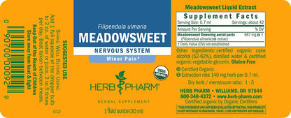 Herb Pharm Certified Organic Meadowsweet Liquid Extract for Minor Pain - 1 Ounce (DMEAD01) - Maple Wellness Supplements