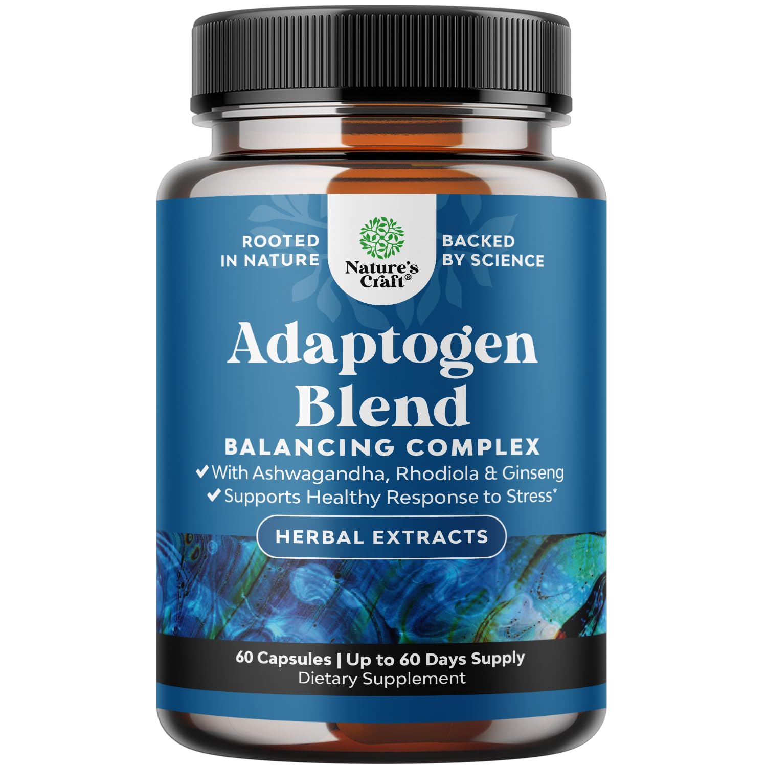 Herbal Adaptogen Mood Support Supplement - Calming Adaptogens Supplement for Stress & Cortisol Management with Ashwagandha Rhodiola Rosea & Maca Root - Vegan & Daytime Friendly - 60 Count - Maple Wellness Supplements