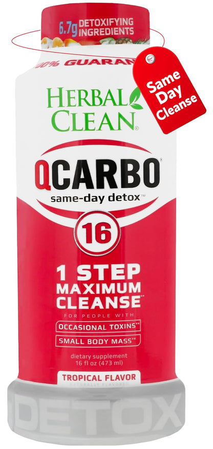 Herbal Clean Qcarbo16 Same-Day Detox Cleanse Drink (16 fl oz) - Tropical Flavor Full Body Cleanse* Detox Drink for Moderate Toxin Level* - Maple Wellness Supplements