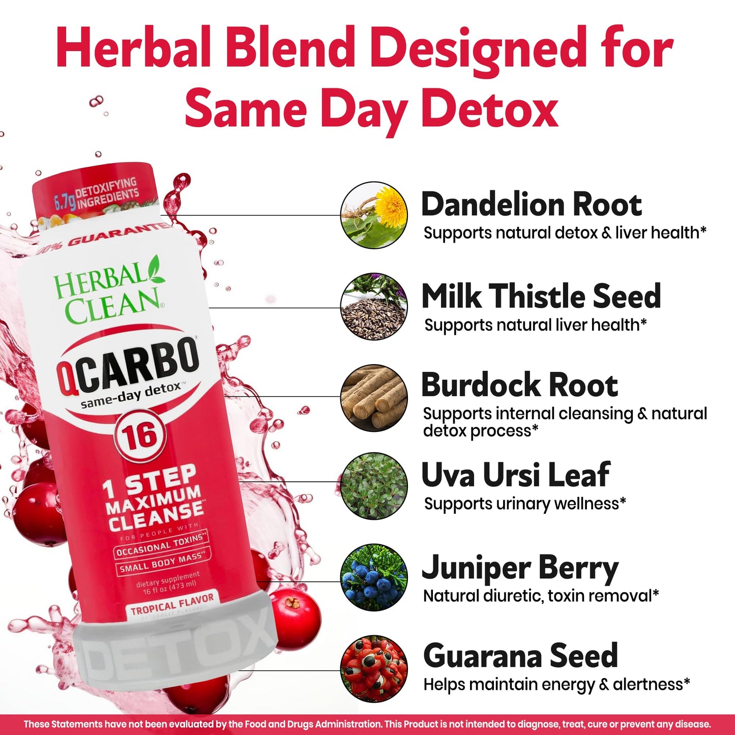 Herbal Clean Qcarbo16 Same-Day Detox Cleanse Drink (16 fl oz) - Tropical Flavor Full Body Cleanse* Detox Drink for Moderate Toxin Level* - Maple Wellness Supplements