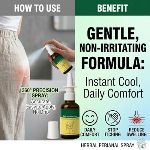 Herbal Hemorrhoid Relief Spray - Fast Acting Relief for Anal Swelling, Itching & Pain, Soothing Perianal Nursing Spray for Discomfort, Natural Plant-Based Formula, 30ML / 1 FL.OZ - Maple Wellness Supplements