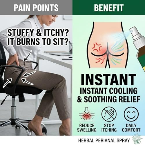 Herbal Hemorrhoid Relief Spray - Fast Acting Relief for Anal Swelling, Itching & Pain, Soothing Perianal Nursing Spray for Discomfort, Natural Plant-Based Formula, 30ML / 1 FL.OZ - Maple Wellness Supplements