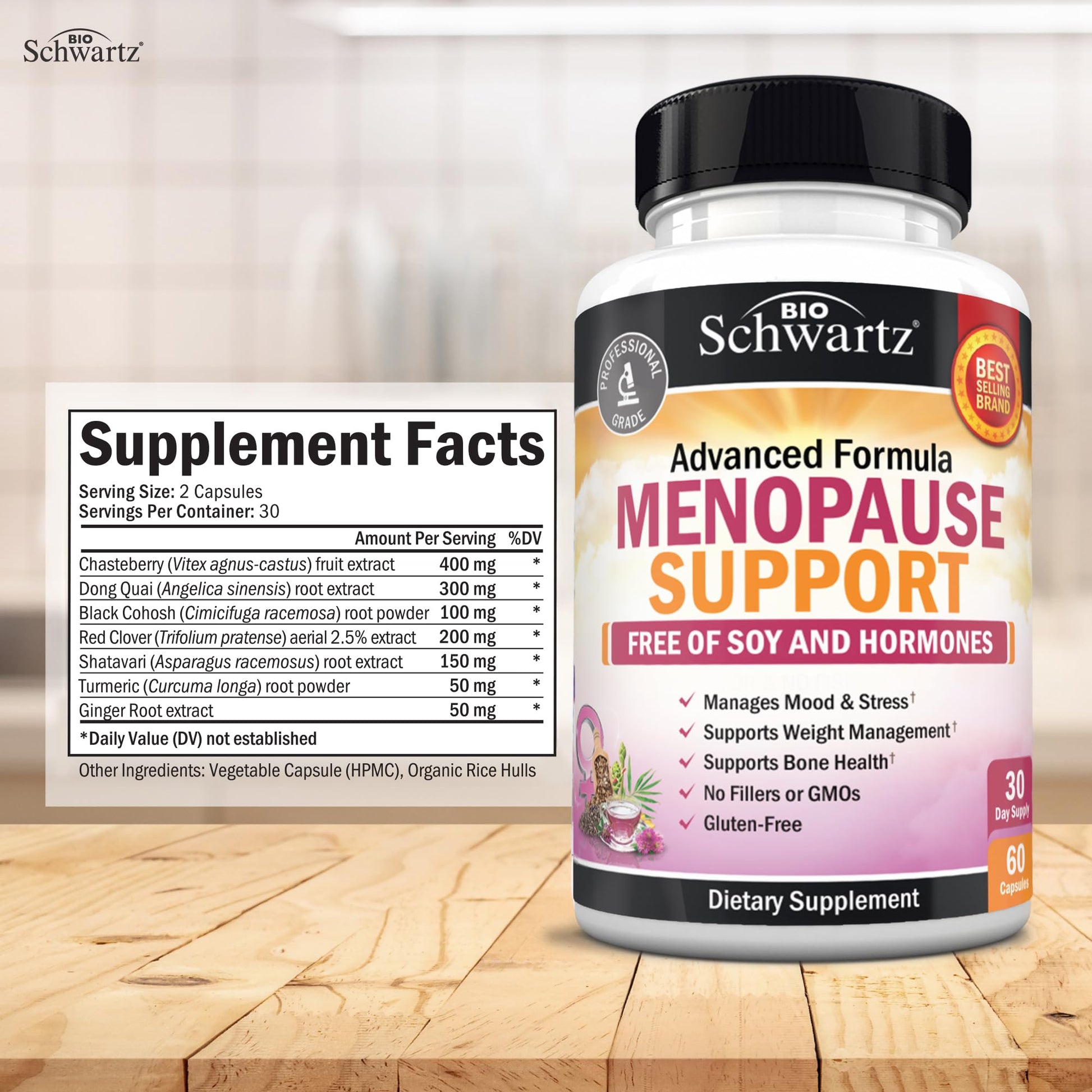 Herbal Menopause Support for Women - Supports Healthy Mood and Balance with Milk Thistle Chasteberry Black Cohosh Red Clover Turmeric Ginger - Menopause Supplements for Women - 60 Veggie Capsules - Maple Wellness Supplements