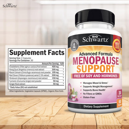 Herbal Menopause Support for Women - Supports Healthy Mood and Balance with Milk Thistle Chasteberry Black Cohosh Red Clover Turmeric Ginger - Menopause Supplements for Women - 60 Veggie Capsules - Maple Wellness Supplements
