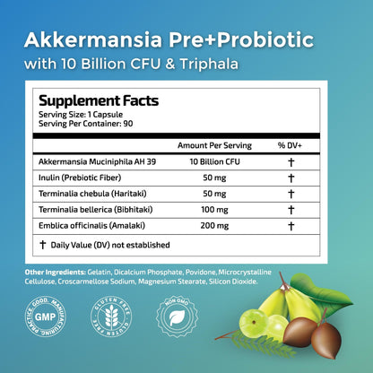 Herbal Wisdom Akkermansia Probiotic 10 Billion CFU - Advanced Support, Probiotic+Prebiotic | for Gut & Metabolism Support - No Bloating | with Inulin & Triphala - Maple Wellness Supplements