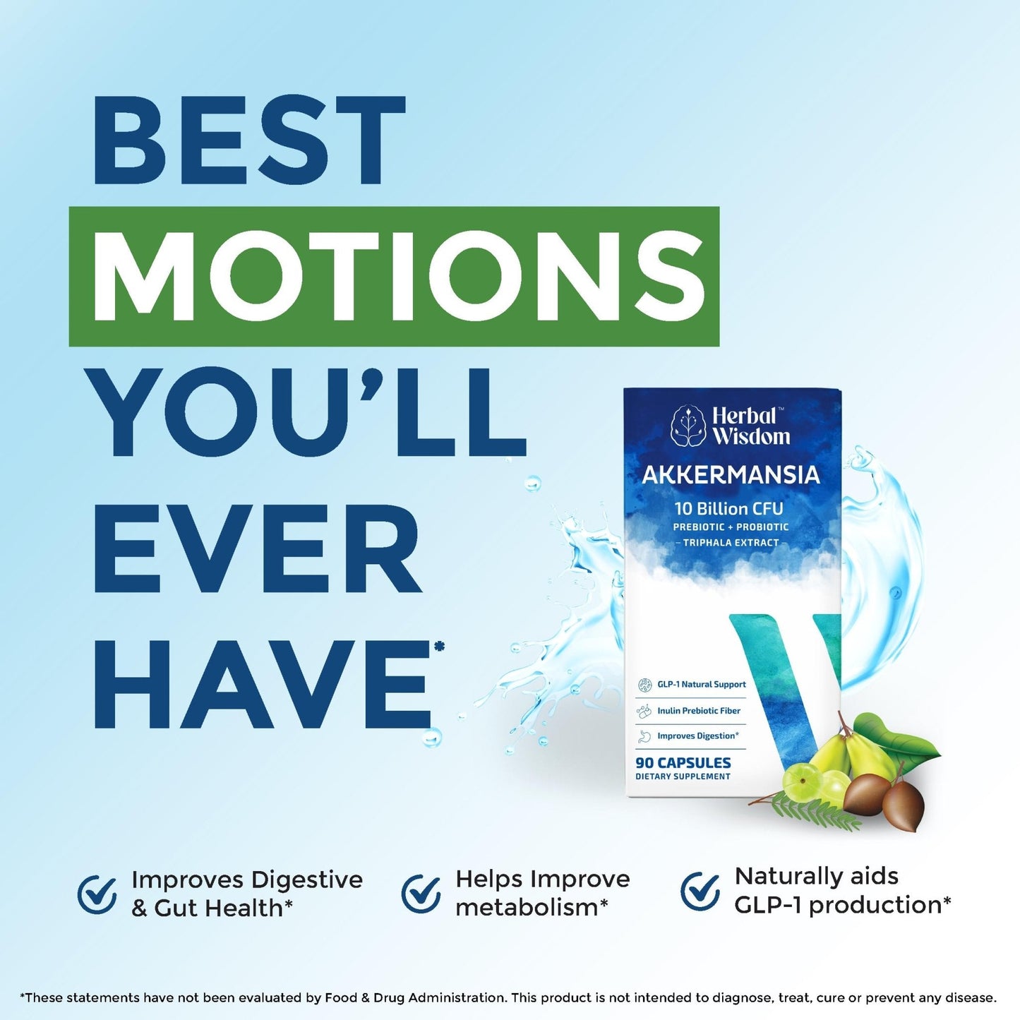 Herbal Wisdom Akkermansia Probiotic 10 Billion CFU - Advanced Support, Probiotic+Prebiotic | for Gut & Metabolism Support - No Bloating | with Inulin & Triphala - Maple Wellness Supplements
