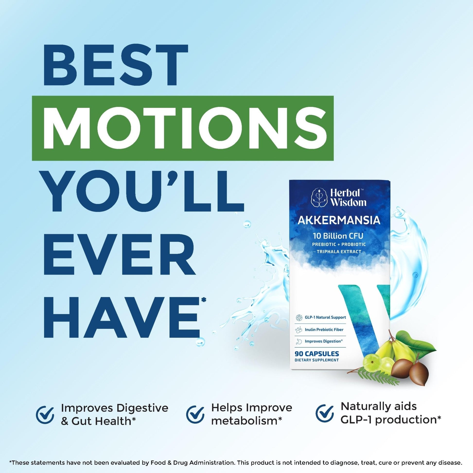 Herbal Wisdom Akkermansia Probiotic 10 Billion CFU - Advanced Support, Probiotic+Prebiotic | for Gut & Metabolism Support - No Bloating | with Inulin & Triphala - Maple Wellness Supplements