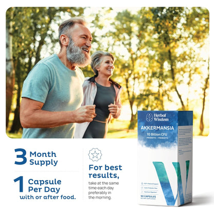 Herbal Wisdom Akkermansia Probiotic 10 Billion CFU - Advanced Support, Probiotic+Prebiotic | for Gut & Metabolism Support - No Bloating | with Inulin & Triphala - Maple Wellness Supplements