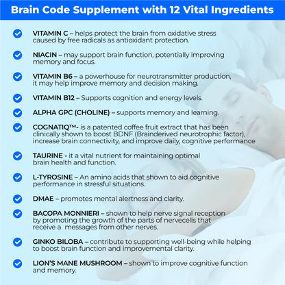 HerbaMe Brain Code Nootropic Brain Supplement for Memory and Focus | Supports Cognitive Health & Mental Clarity, Enhance Concentration | 90 Capsules - Maple Wellness Supplements