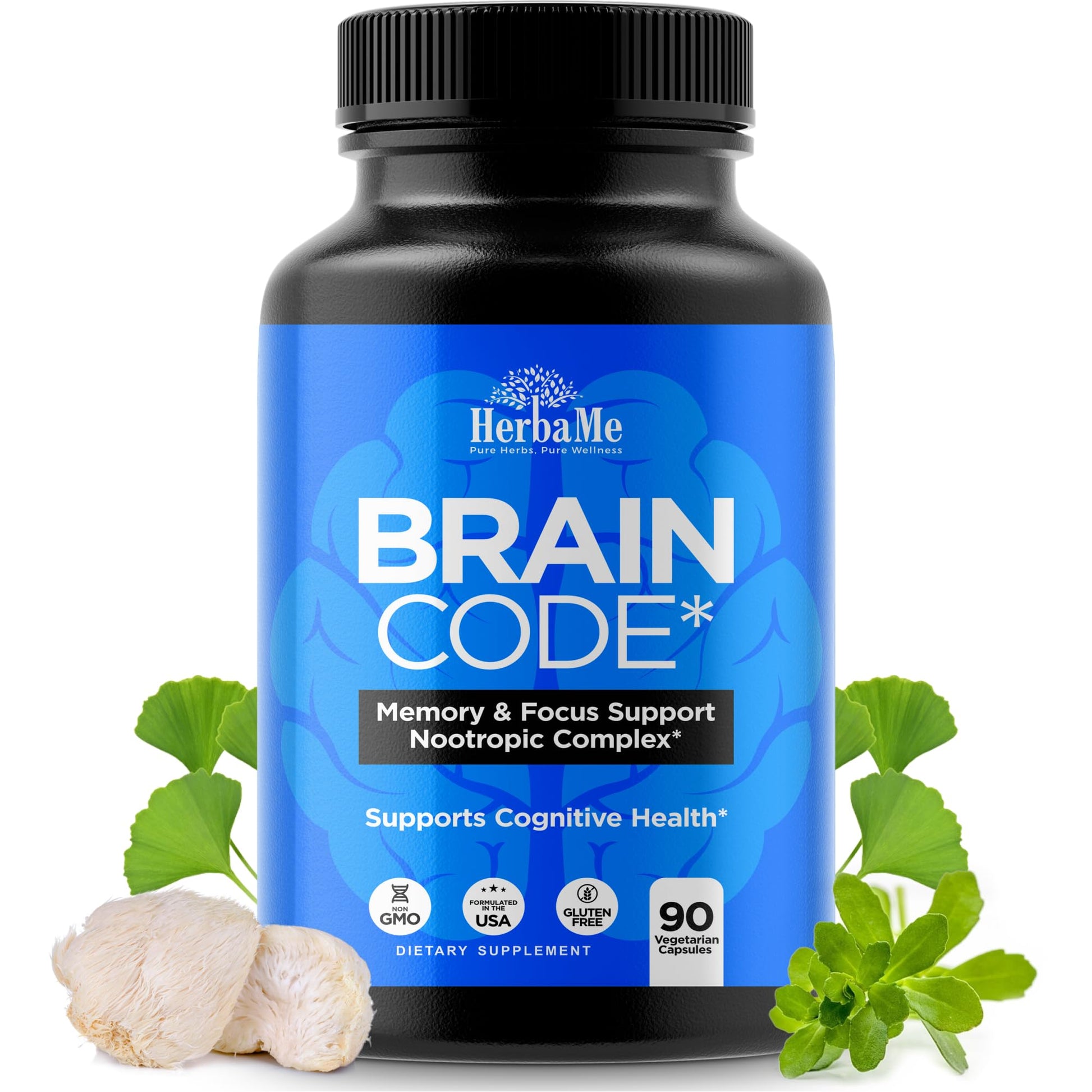 HerbaMe Brain Code Nootropic Brain Supplement for Memory and Focus | Supports Cognitive Health & Mental Clarity, Enhance Concentration | 90 Capsules - Maple Wellness Supplements