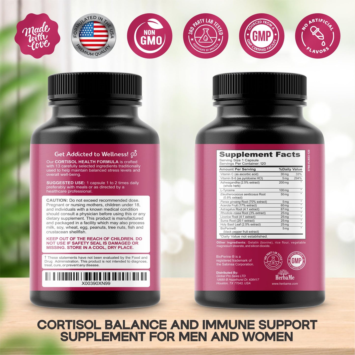 HerbaMe Cortisol Manager Supplement and Balance Mood with Ashwagandha & L-Tyrosine, 120 Capsules, Helps Maintain Healthy Energy Levels and Stress Relief, Fatigue Reducer Pills - Maple Wellness Supplements