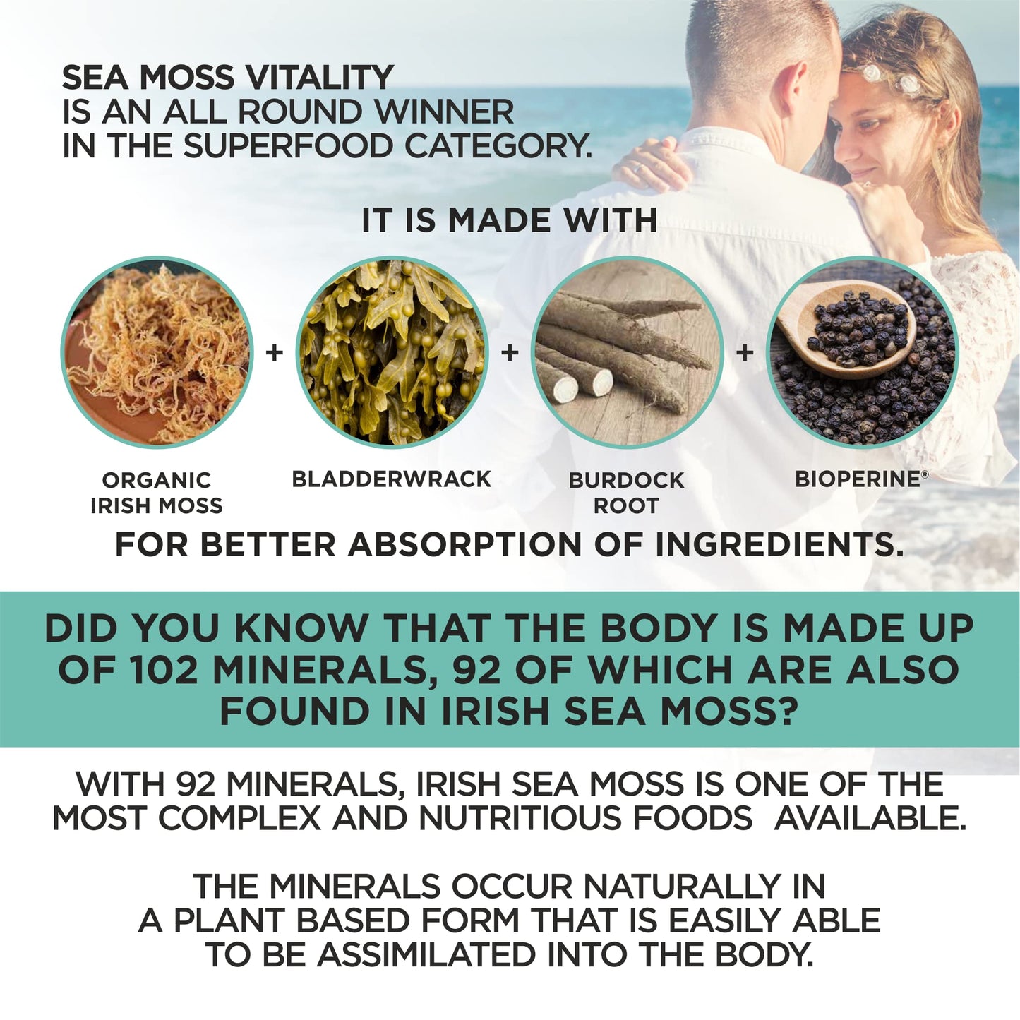 HerbaMe Organic Irish Sea Moss with Bladderwrack, Burdock Root & Black Pepper Extract, 150 Capsules, Thyroid Support, Natural Iodine Source, Promotes Immune System, Cell Food, Alkaline Supplement - Maple Wellness Supplements