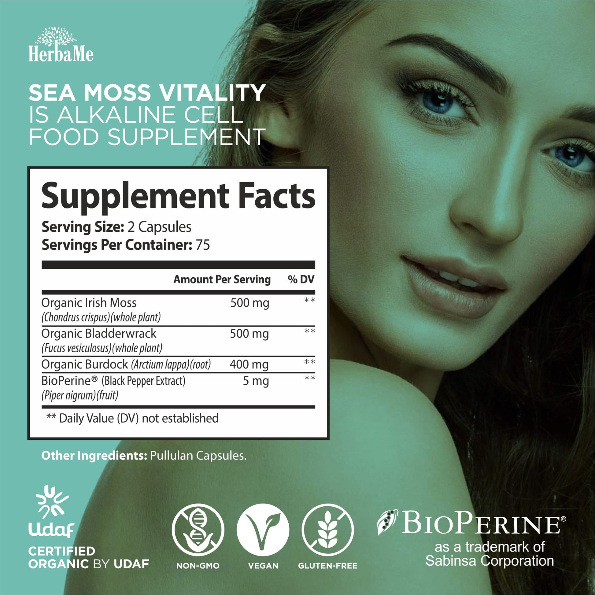 HerbaMe Organic Irish Sea Moss with Bladderwrack, Burdock Root & Black Pepper Extract - Maple Wellness Supplements