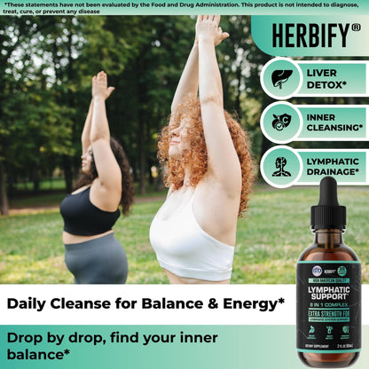 HERBIFY Lymphatic Drainage Drops for Liver Detox & Immune Support - Lymph System Support Drops - Detox Cleanse - 30 Days Supply - 2 Fl Oz Made in USA - Maple Wellness Supplements