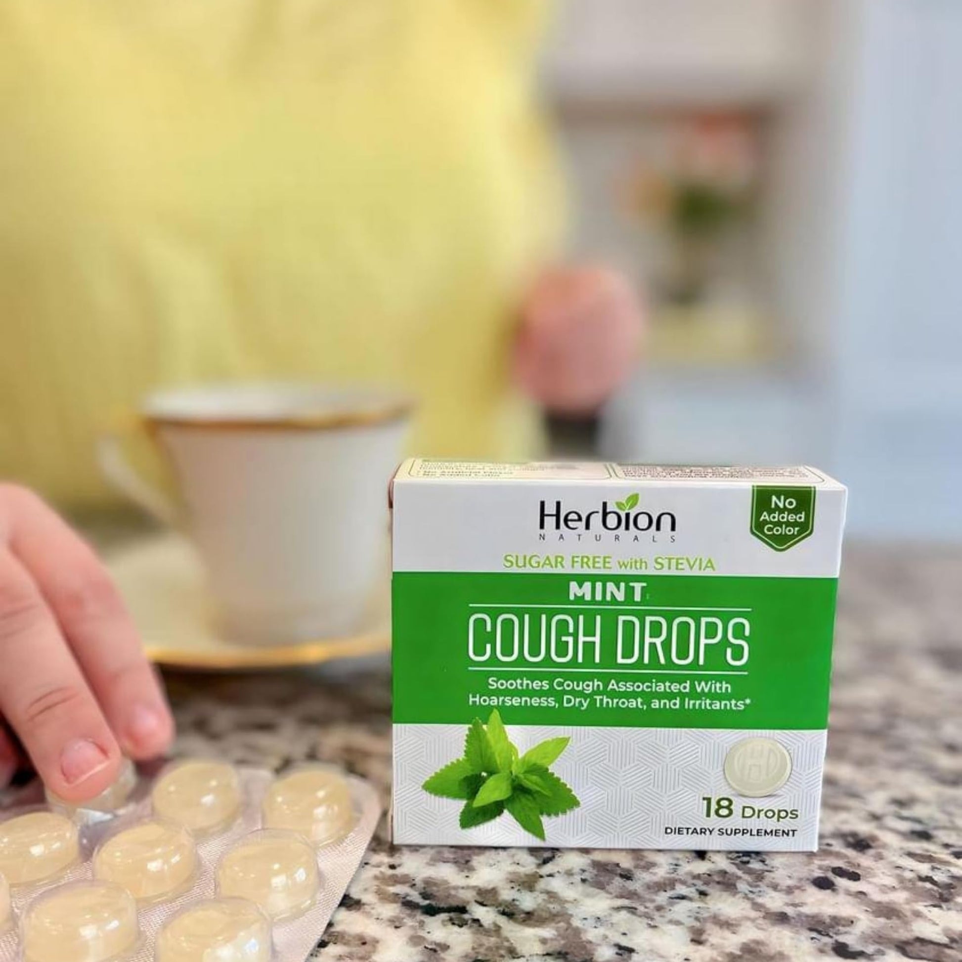 HERBION Naturals Cough Drops, Sugar Free with Stevia, Dietary Supplement, Soothes Cough, for Adults & Children Over 6 Years, 18 Count, Mint, Pack of 1 - Maple Wellness Supplements