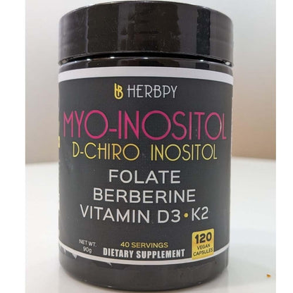 Herbpy 6in1 Premium 40:1 Myo-Inositol & D-Chiro Inositol Supplement for Women with Folate, Berberine HCl 97%, Vitamin D3 & K2 - Hormonal Balance & Ovarian Health Support- 120 Vegan Capsules - Maple Wellness Supplements