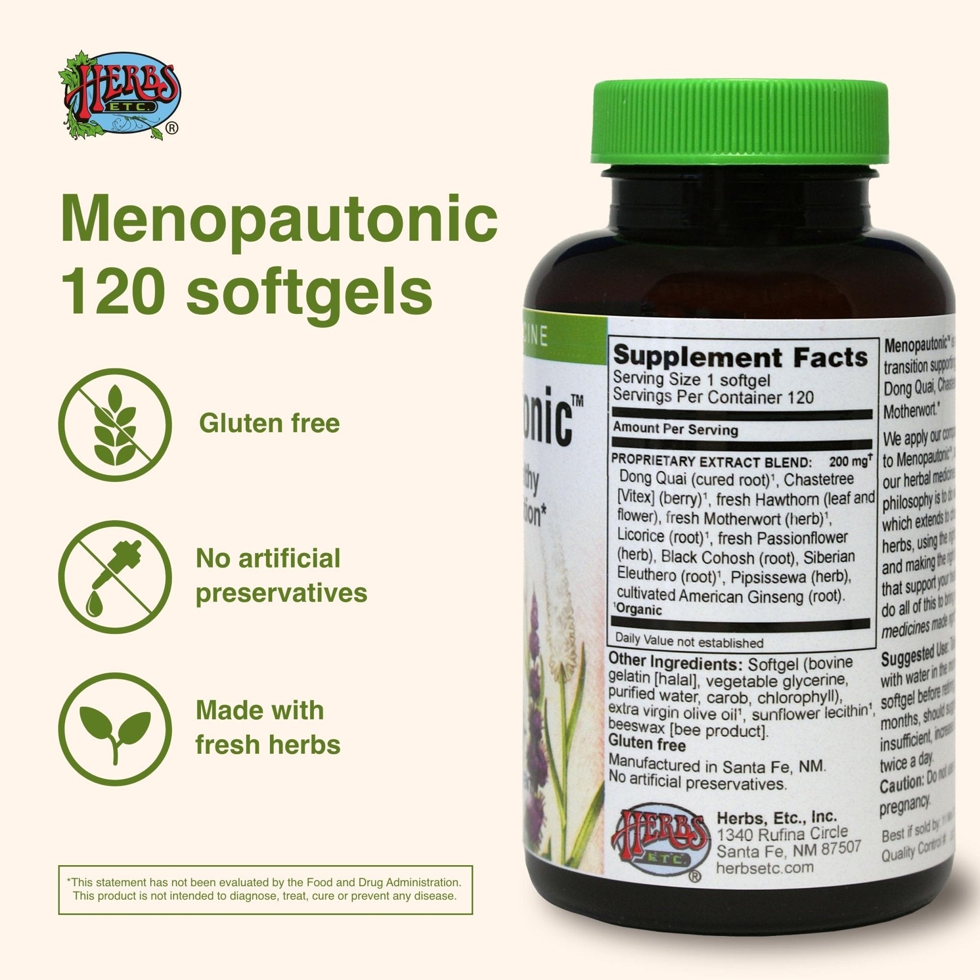Herbs Etc. Menopautonic Softgels - Essential Supplement for Women - Hormonal Transition Support Supplement - Offers Menopausal Support with Dong Quai & Motherwort - 120 Softgels (120 Servings) - Maple Wellness Supplements
