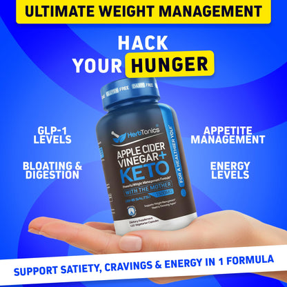 Herbtonics Apple Cider Vinegar + Keto BHB Capsules | Support for Appetite, Cravings & Weight Management | Metabolism Support with Satiety Support - Maple Wellness Supplements