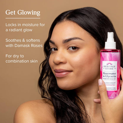 HERITAGE STORE Rosewater & Glycerin Hydrating Facial Mist - Dry Combination Skin Care - Maple Wellness Supplements
