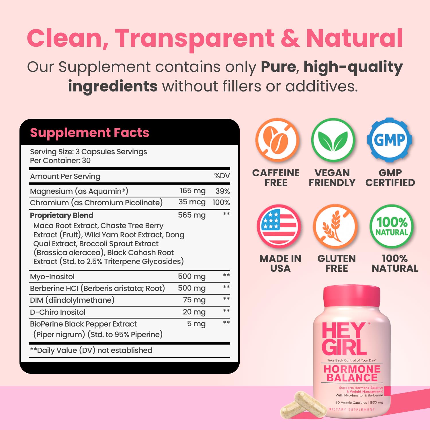 Hey Girl Hormone Balance for Women – 13-in-1 Menopause, PMS & Cycle Support – Mood & Hot Flash Support – w Myo-Inositol, Berberine, Maca Root, Black Cohosh, DIM, Dong Quai - Maple Wellness Supplements