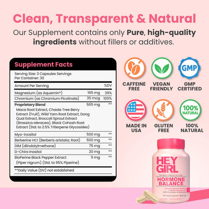 Hey Girl Hormone Balance for Women – 13-in-1 Menopause, PMS & Cycle Support – Mood & Hot Flash Support – w Myo-Inositol, Berberine, Maca Root, Black Cohosh, DIM, Dong Quai - Maple Wellness Supplements