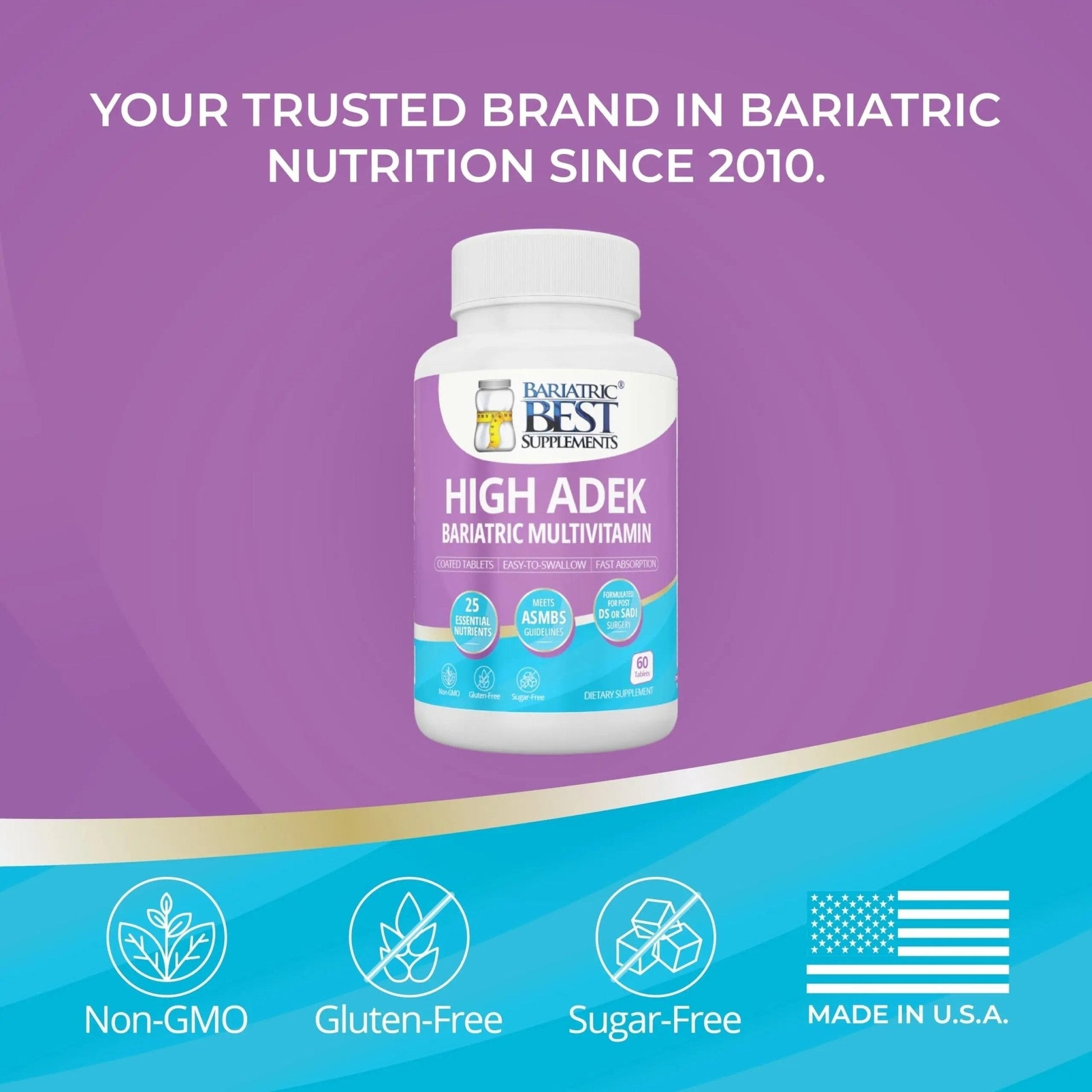 High A D E K Bariatric Multivitamin for Post DS/SADI Surgery, 25 Essential Nutrients for Post-Weight Loss Surgery, 60 Tablets - Maple Wellness Supplements