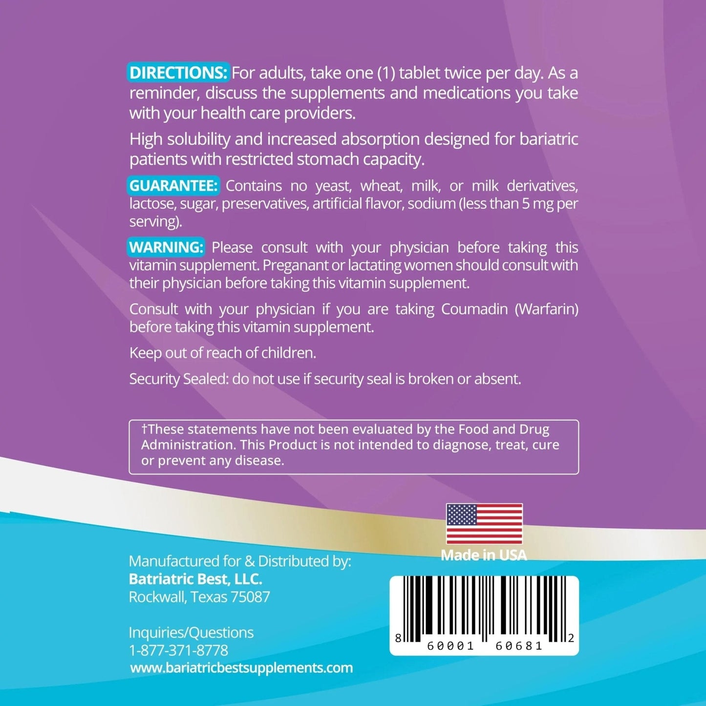 High A D E K Bariatric Multivitamin for Post DS/SADI Surgery, 25 Essential Nutrients for Post-Weight Loss Surgery, 60 Tablets - Maple Wellness Supplements
