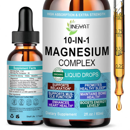 High Absorption Magnesium Complex Drops | 10-in-1 Liquid Magnesium Complex for Women & Men with Glycinate,Citrate,Taurate | for Stress Relief,Sleep,Heart Health | Vegan,Non-GMO,Fast-Acting Formula - Maple Wellness Supplements