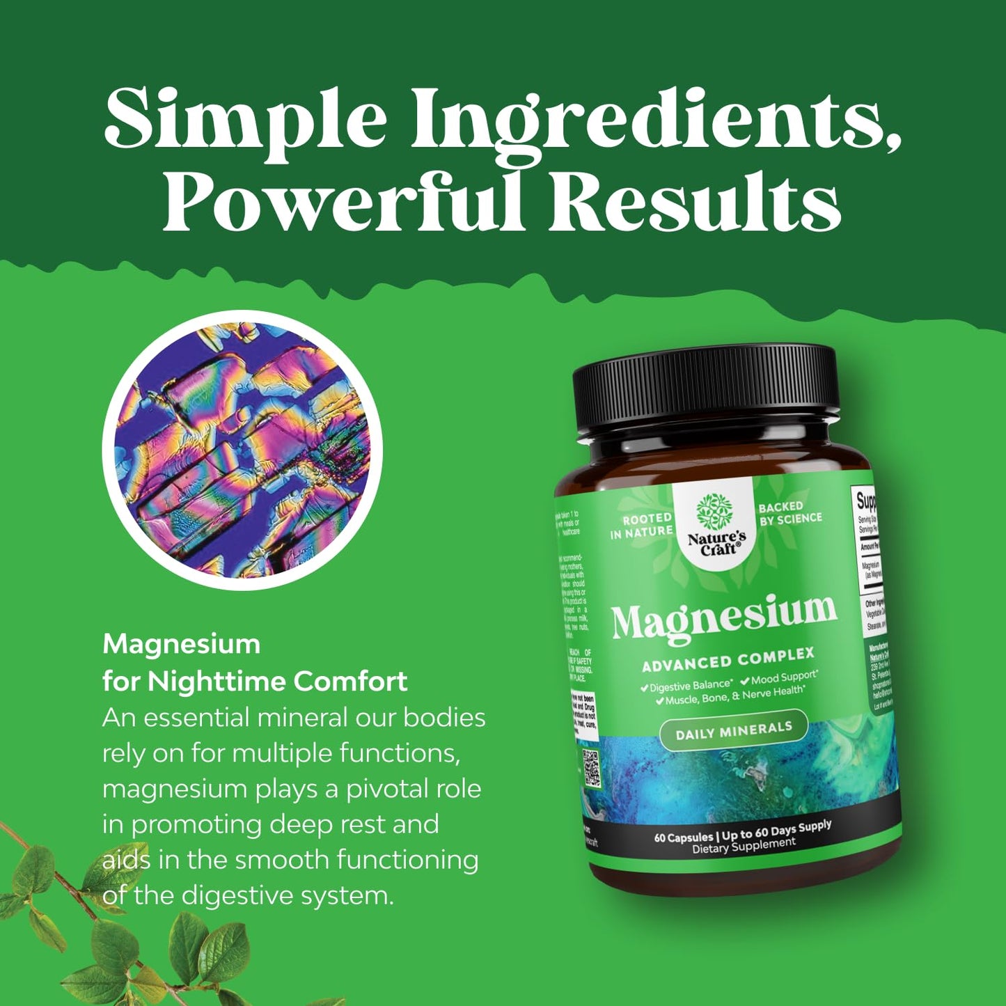 High Absorption Magnesium Complex Supplement - Magnesium Oxide 500mg with Citrate 500mg for Sleep and Mood Support - Pure Citrate per Serving for Muscle Stomach and Digestion - 60 Count - Maple Wellness Supplements