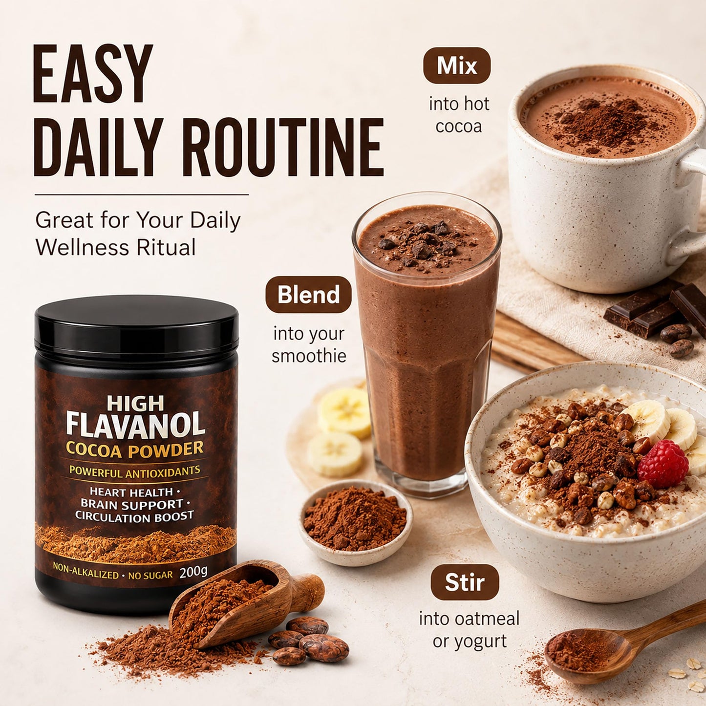High Flavanol Cocoa Powder, Flavanol Rich Cocoa Powder– 1200mg Cocoa Flavanols – 10X More Flavanols – Supports Heart Health, Nitric Oxide & Energy - Maple Wellness Supplements