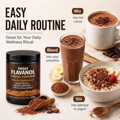 High Flavanol Cocoa Powder, Flavanol Rich Cocoa Powder– 1200mg Cocoa Flavanols – 10X More Flavanols – Supports Heart Health, Nitric Oxide & Energy - Maple Wellness Supplements