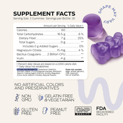 High Prebiotic Fiber Gummies for Women and Men 7G, 160 Pcs (2 Pack) - Natural Support - Beet FOS Fiber, Magnesium, Inulin, Probiotic - Gummy Supplement for Digestive Health - Sugar Free - Maple Wellness Supplements
