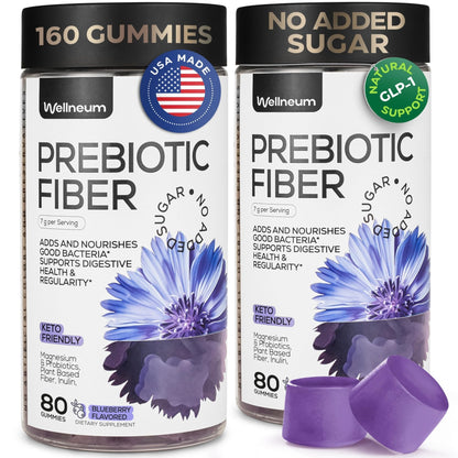 High Prebiotic Fiber Gummies for Women and Men 7G, 160 Pcs (2 Pack) - Natural Support - Beet FOS Fiber, Magnesium, Inulin, Probiotic - Gummy Supplement for Digestive Health - Sugar Free - Maple Wellness Supplements