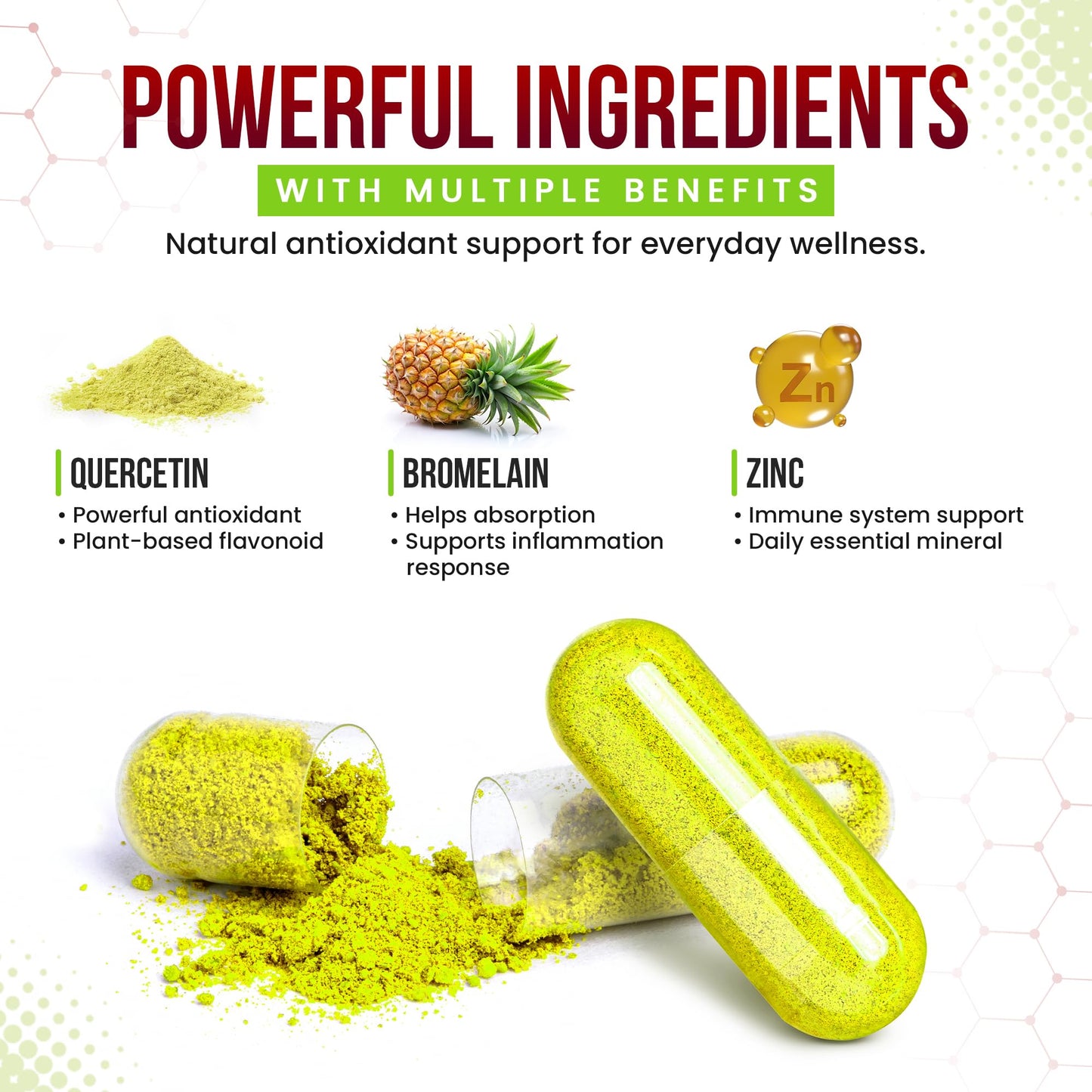 Highland Health Foods Quercetin Plus Bromelain and Zinc 180 Capsules - Immune Support Supplement for Adults, Teens, Seniors - Quercetin with Bromelain for Immune Support - Maple Wellness Supplements