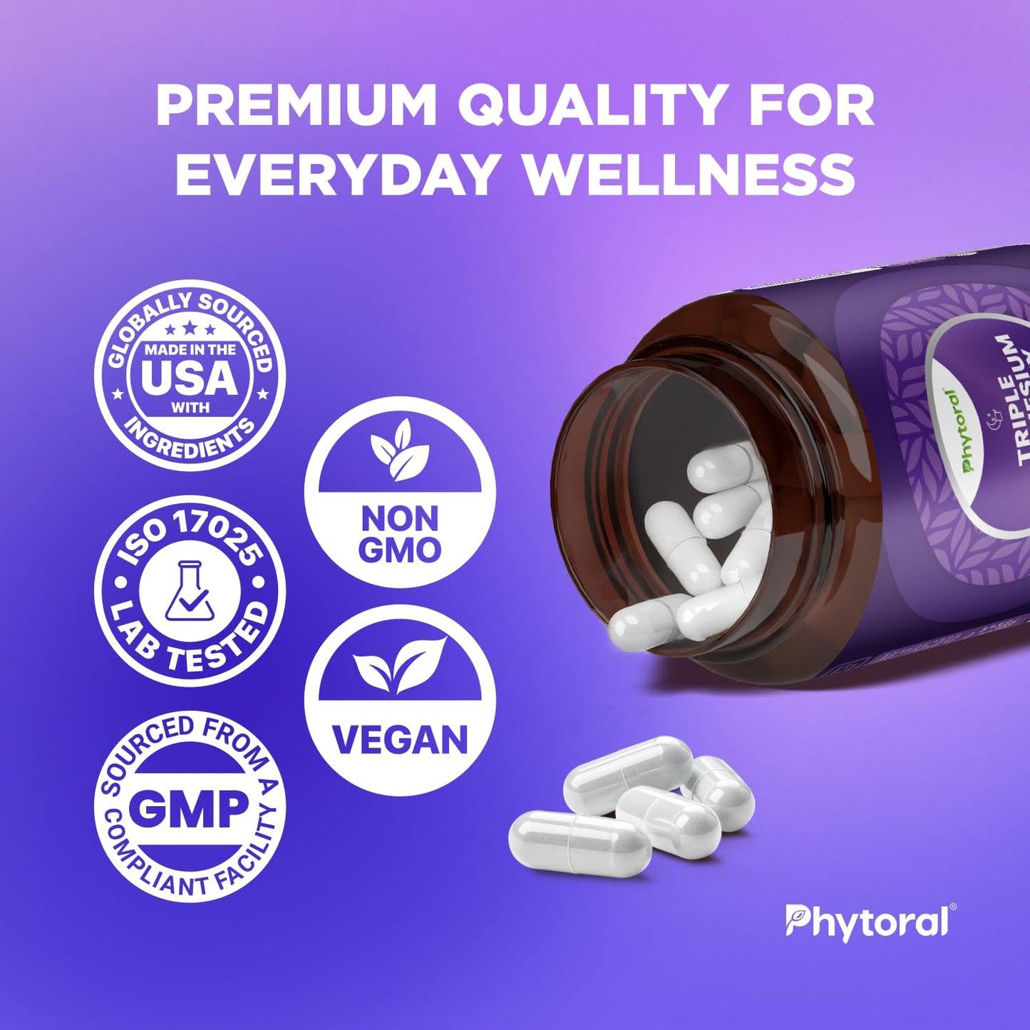 Highly Potent Magnesium Complex Capsules - Triple Magnesium Blend with Taurate Glycinate and Malate - 400mg Supplement Supports Relaxation & Overall Wellness Non-GMO Vegan - 90 Count - Maple Wellness Supplements