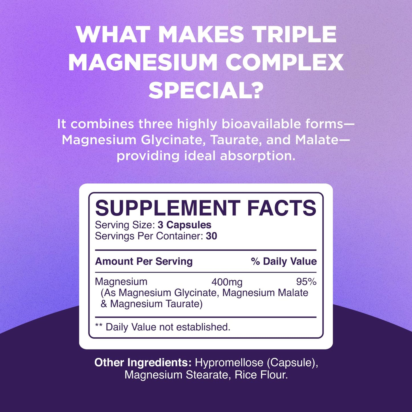 Highly Potent Magnesium Complex Capsules - Triple Magnesium Blend with Taurate Glycinate and Malate - 400mg Supplement Supports Relaxation & Overall Wellness Non-GMO Vegan - 90 Count - Maple Wellness Supplements