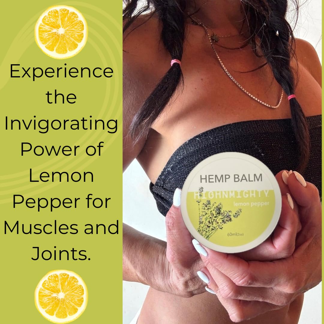 Highnmighty Maximum Strength Lemon Pepper Hemp Balm Salve | Daytime Relief, Relaxing, Natural, Fast-Acting Topical Cream for Muscle Joint Back Knee Shoulder Neck Elbow Hand Foot Relief, 60ml (2oz) - Maple Wellness Supplements