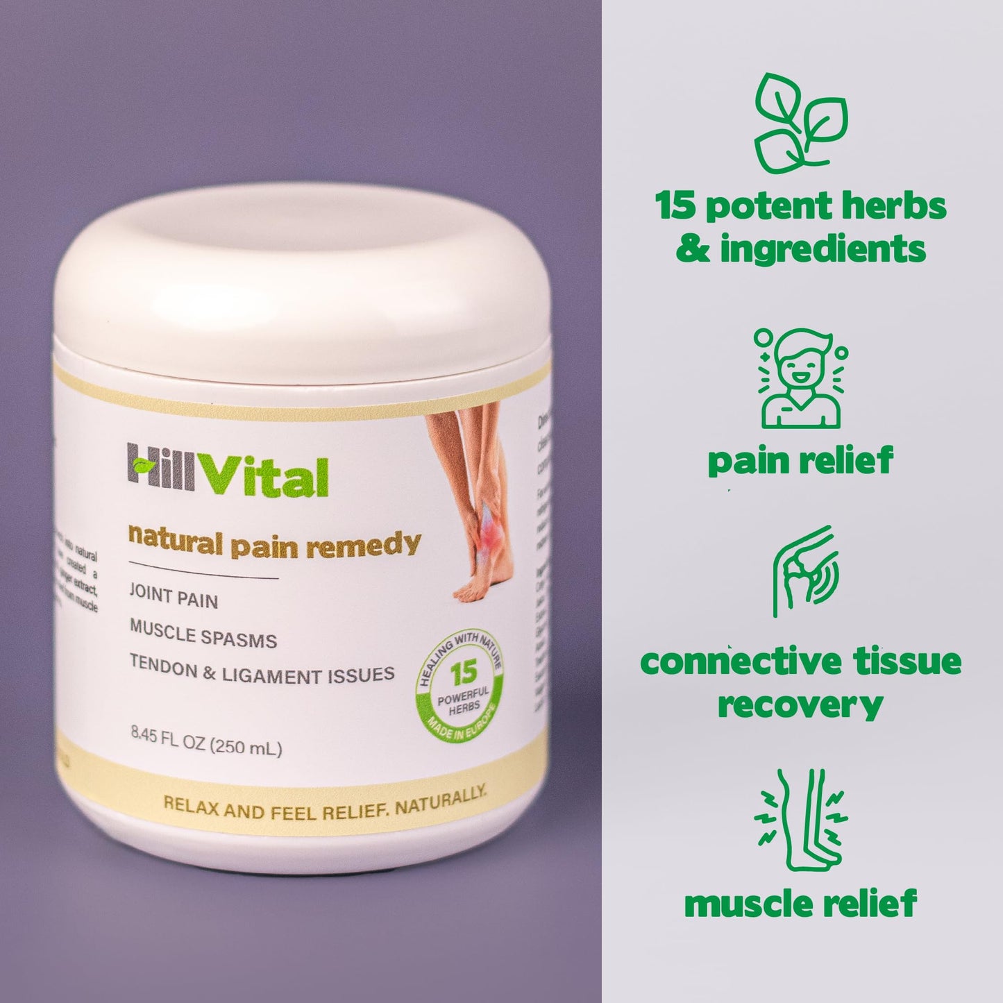 HillVital Joint and Muscle Support – Sore Muscle Relief, Comfort Balm for Aching Joints, Neck, Hands, Feet, Back, Non Greasy Body Rub Sore Muscles Cream, Strong Topical Mixture for Pain Complaints - Maple Wellness Supplements