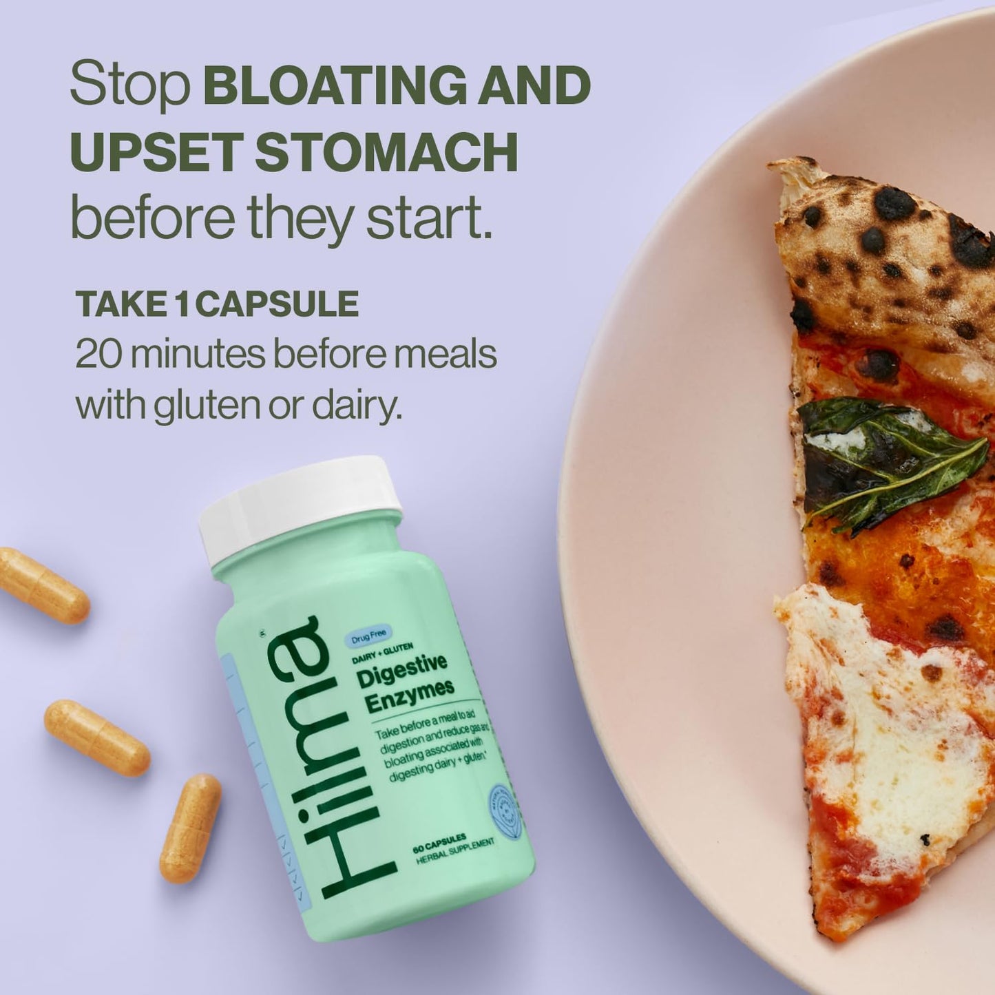 Hilma Digestive Enzymes for Women, Bloating Relief with Turmeric, Dandelion Root and Gluten Digestive Enzymes, Natural Gluten - Maple Wellness Supplements