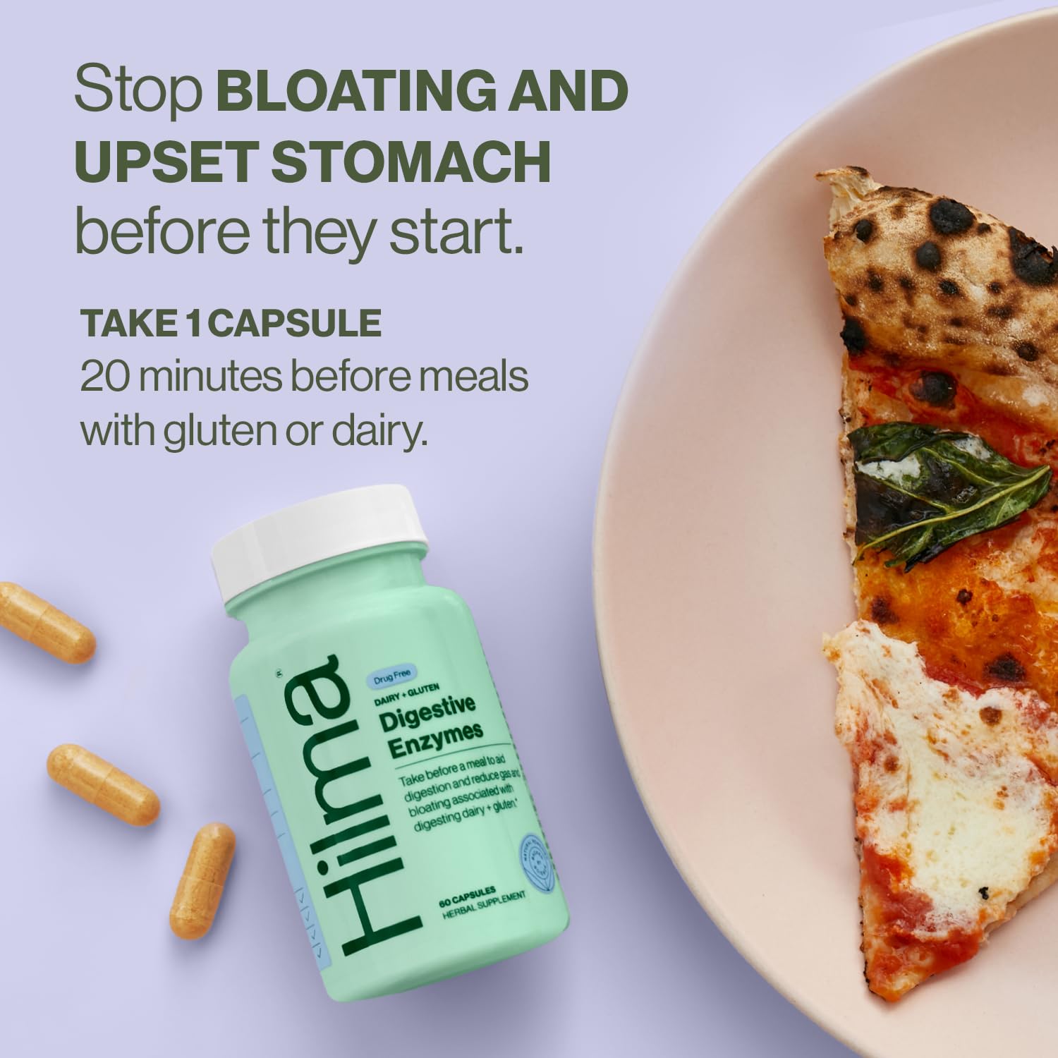 Hilma Digestive Enzymes for Women, Bloating Relief with Turmeric, Dandelion Root and Gluten Digestive Enzymes, Natural Gluten - Maple Wellness Supplements