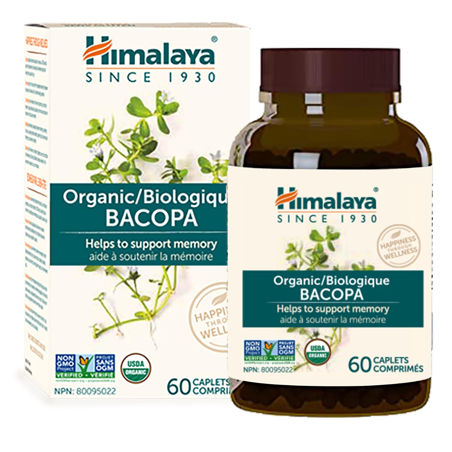 Himalaya Bacopa Monnieri Nootropic Herbal Supplement, Supports Calm, Memory, Cognition, USDA Certified Organic, Non-GMO, 750 mg, 60 Plant-Based Caplets, 60 Day Supply - Maple Wellness Supplements