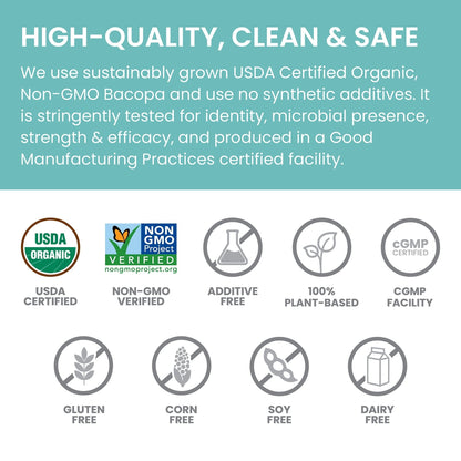 Himalaya Bacopa Monnieri Nootropic Herbal Supplement, Supports Calm, Memory, Cognition, USDA Certified Organic, Non-GMO, 750 mg, 60 Plant-Based Caplets, 60 Day Supply - Maple Wellness Supplements