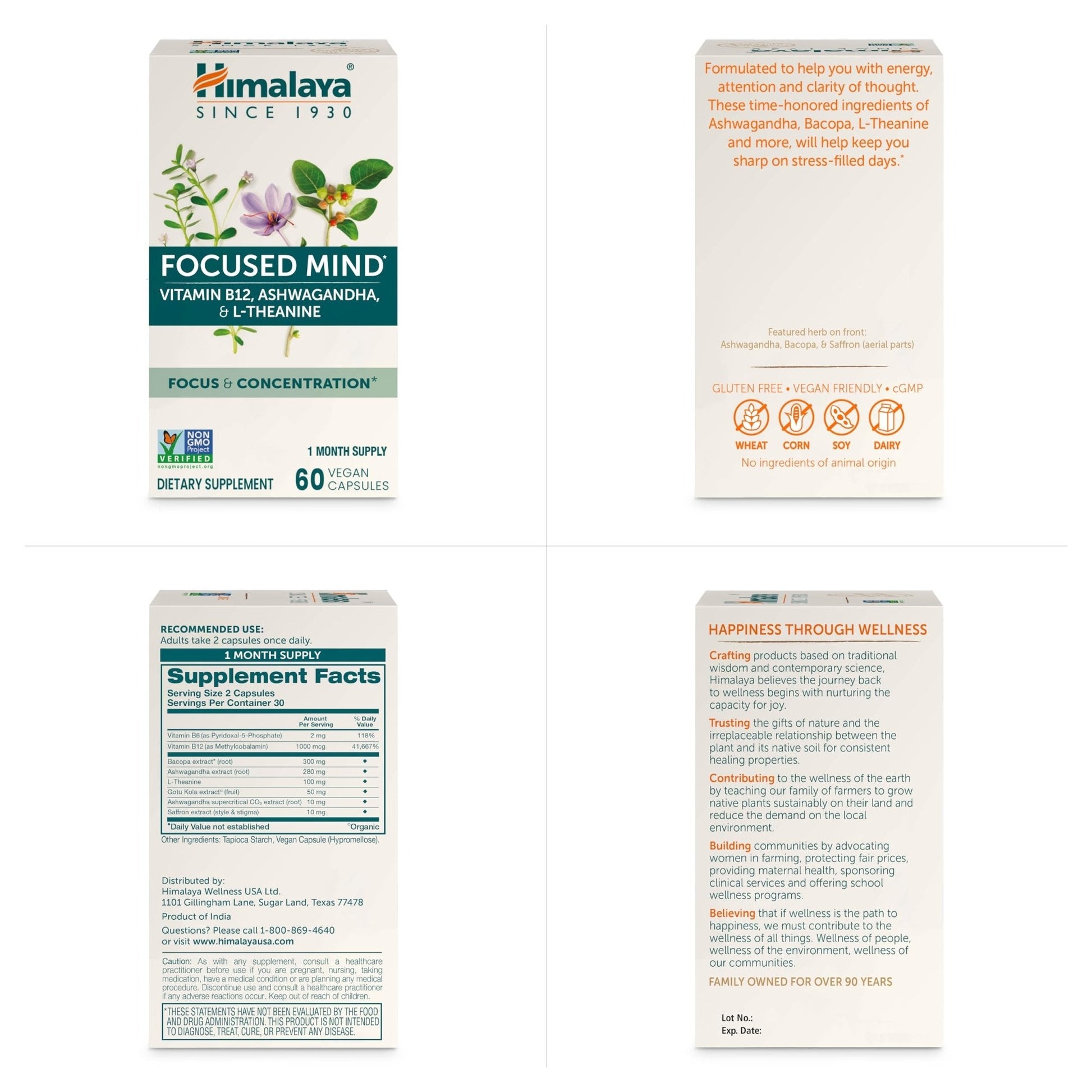 Himalaya Focused Mind Supplement, with Ashwagandha, Bacopa & L-Theanine for Attention, Focus and Energy Support, 60 Vegan Capsules, Gluten Free, 1 Month Supply - Maple Wellness Supplements