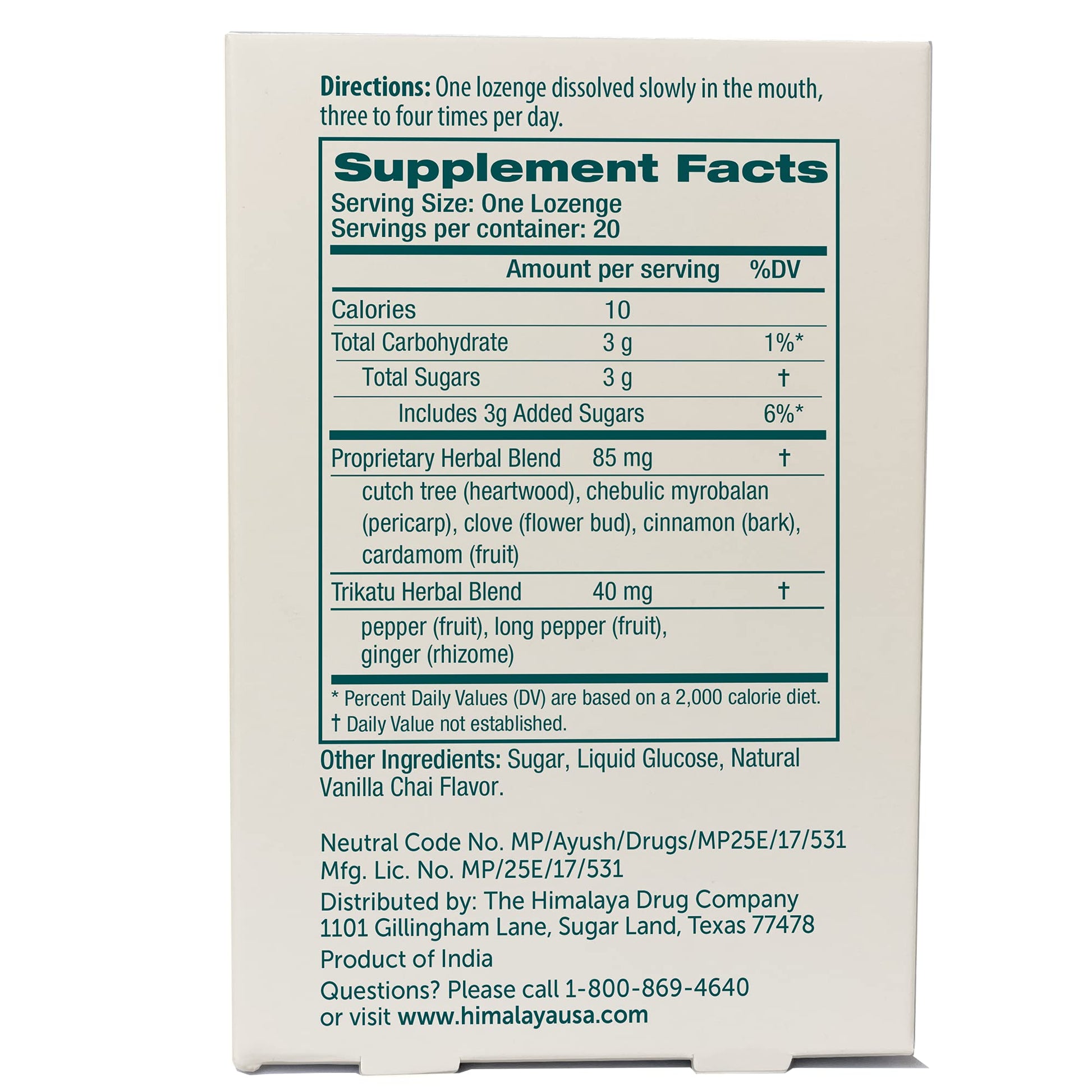 Himalaya Koflet Lozenges, Vanilla Chai Flavor, Natural Herbal Cough Drop for Warming Relief and Soothing Comfort, 130 mg, 20 Lozenge - Maple Wellness Supplements