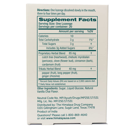 Himalaya Koflet Lozenges, Vanilla Chai Flavor, Natural Herbal Cough Drop for Warming Relief and Soothing Comfort, 130 mg, 20 Lozenge - Maple Wellness Supplements