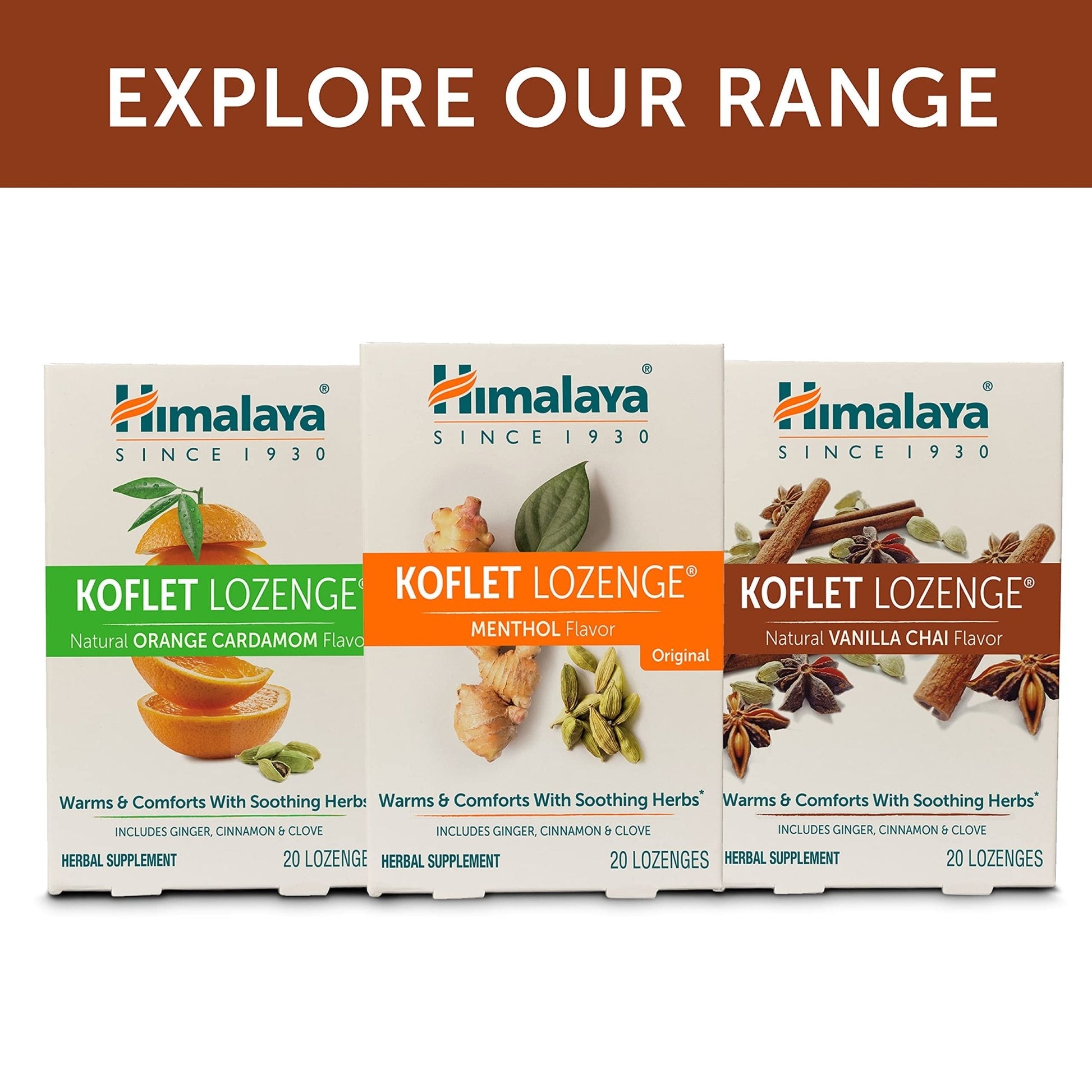 Himalaya Koflet Lozenges, Vanilla Chai Flavor, Natural Herbal Cough Drop for Warming Relief and Soothing Comfort, 130 mg, 20 Lozenge - Maple Wellness Supplements