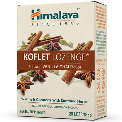 Himalaya Koflet Lozenges, Vanilla Chai Flavor, Natural Herbal Cough Drop for Warming Relief and Soothing Comfort, 130 mg, 20 Lozenge - Maple Wellness Supplements