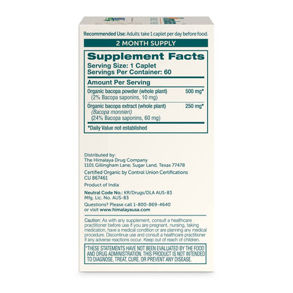 Himalaya Organic Bacopa Monnieri Nootropic Herbal Supplement, Supports Calm, Memory, Cognition, USDA Certified Organic, Non-GMO, 750 mg - Maple Wellness Supplements